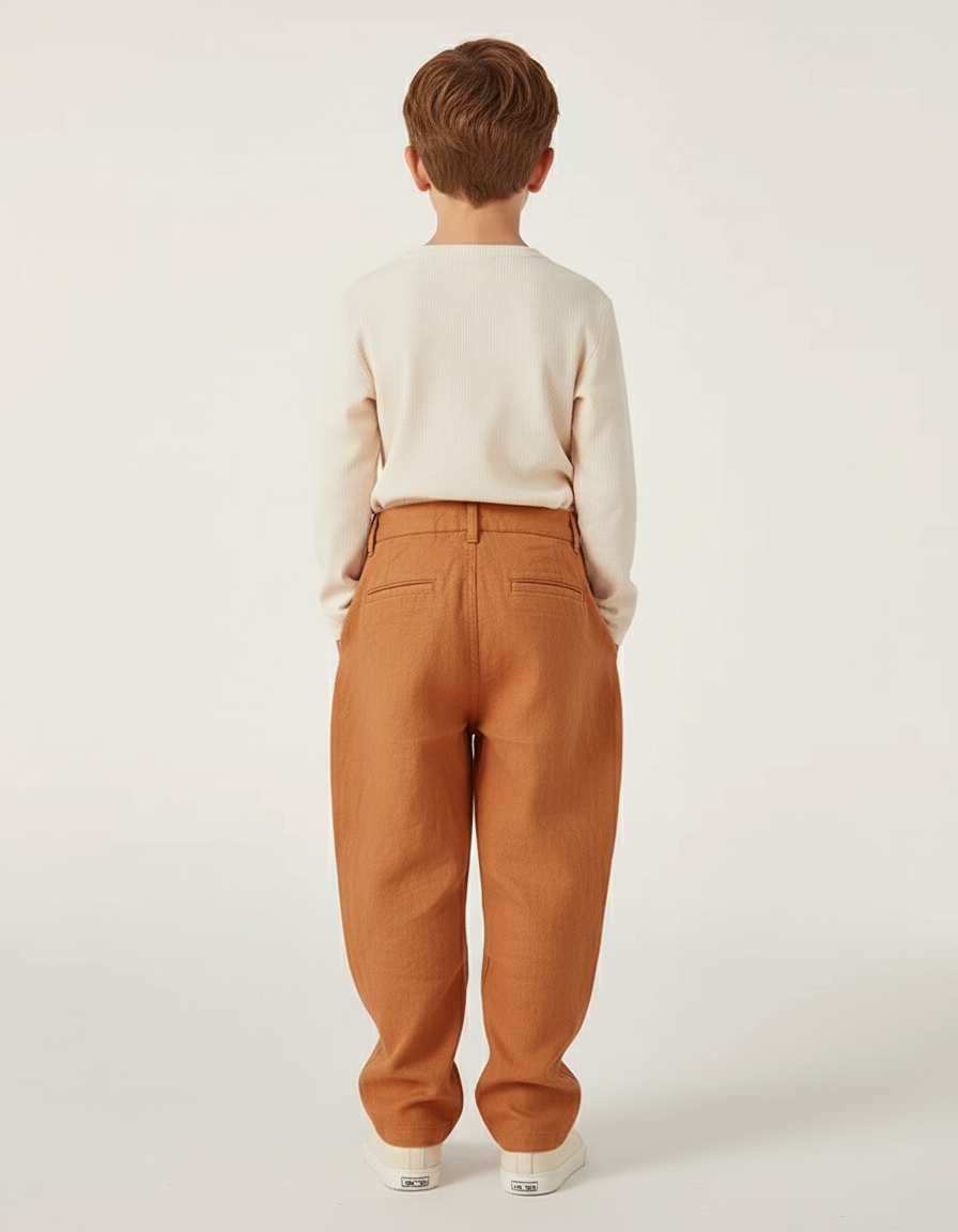 Pantalon Baggy Marron Ample Plissé Enfant Décontracté - Lin - vue 2