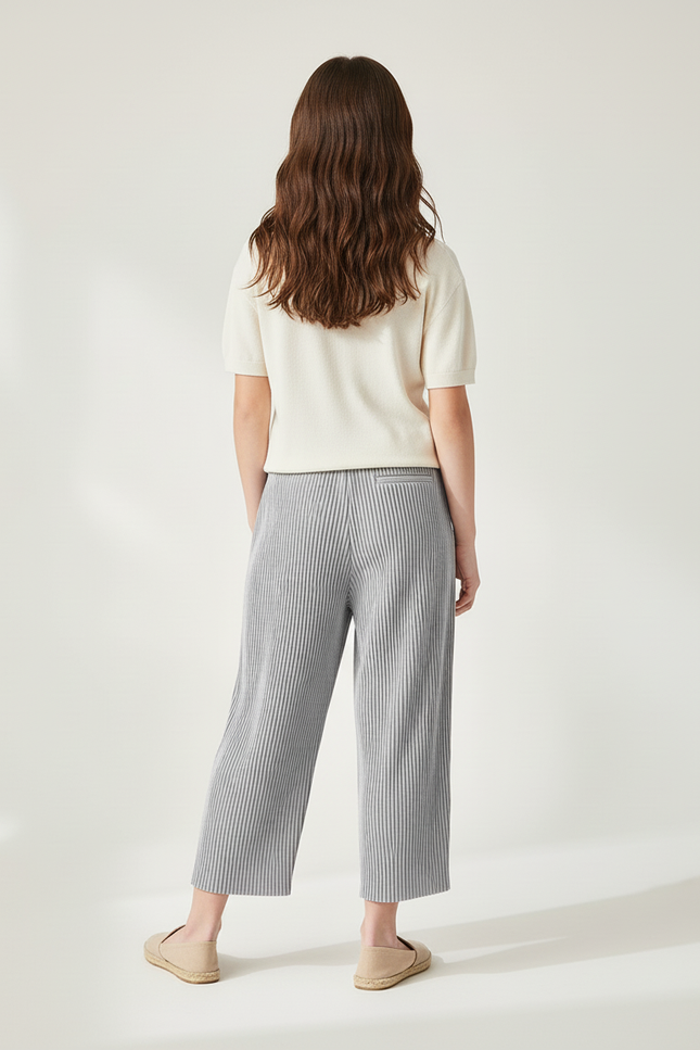 Pantalon Baggy Plissé Gris Ample Fluide Fille - Polyester - vue 2