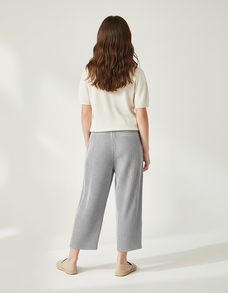 Pantalon Baggy Plissé Gris Ample Fluide Fille - Polyester - vue 2