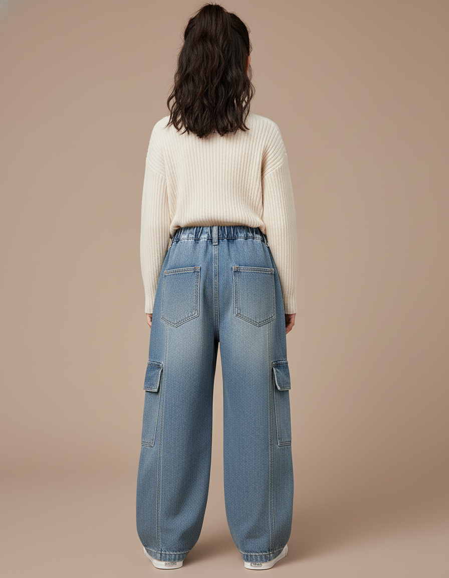 Pantalon Baggy Jean Bleu Enfant Ample Cargo - vue 2