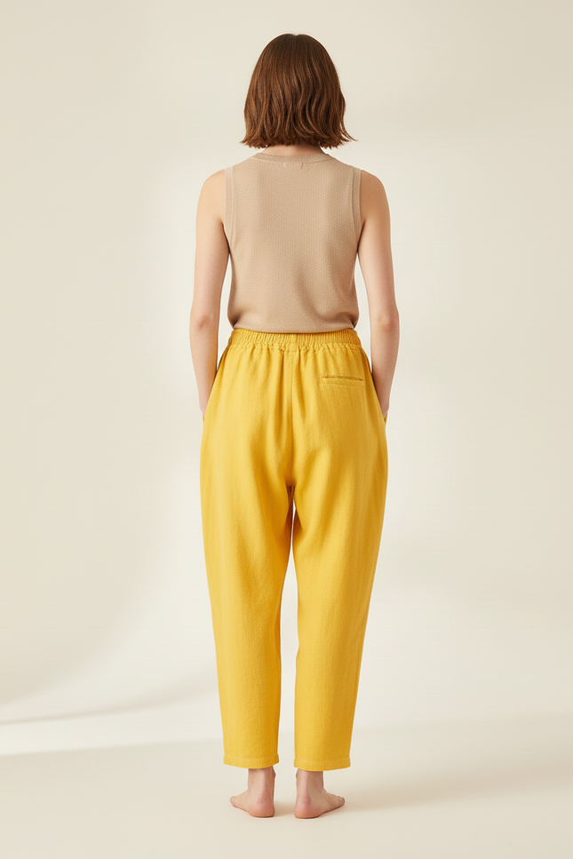 Pantalon Baggy Jaune Ample Lin Décontracté Femme - vue 2