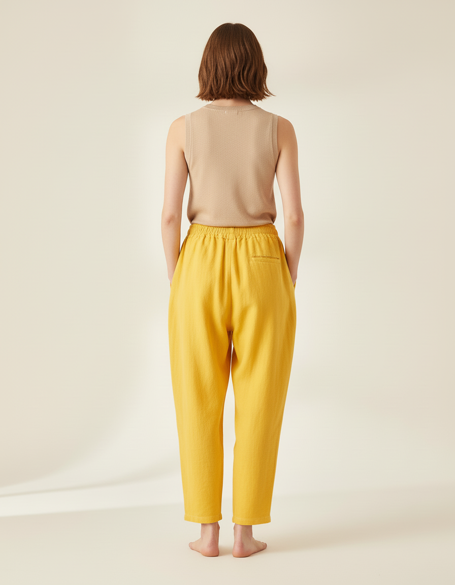 Pantalon Baggy Jaune Ample Lin Décontracté Femme - vue 2