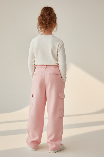 Pantalon Baggy Rose Cargo Ample Lin Fille - vue 2
