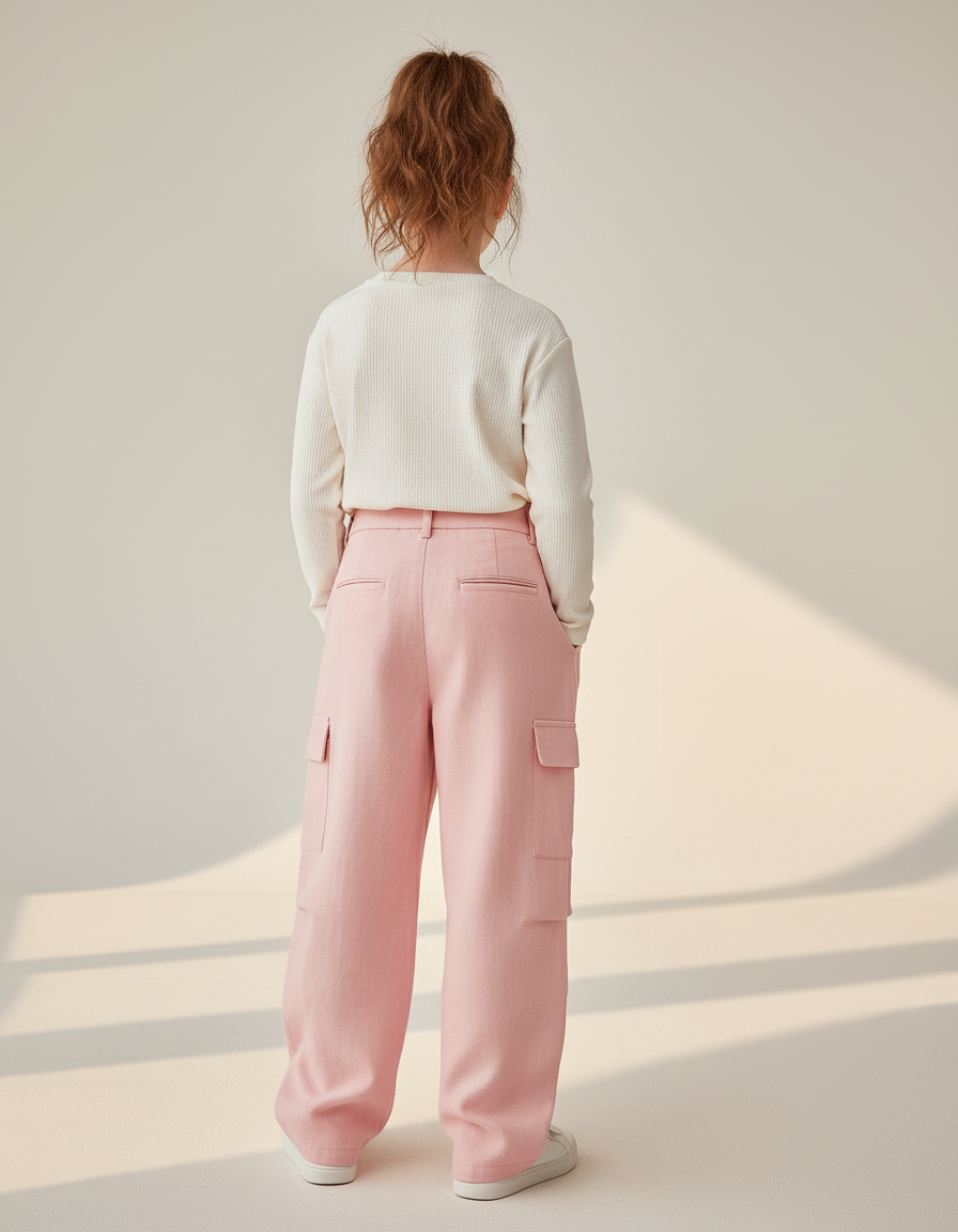 Pantalon Baggy Rose Cargo Ample Lin Fille - vue 2