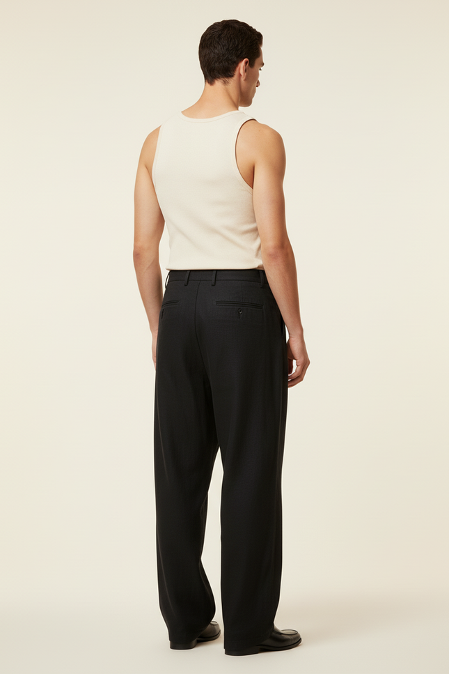 Pantalon Baggy Noir Ample Fluide Décontracté Élégant Homme - Lin - vue 2