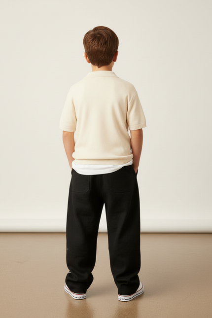 Pantalon Baggy Noir Ample Motif Tribal Blanc - Lin - vue 2