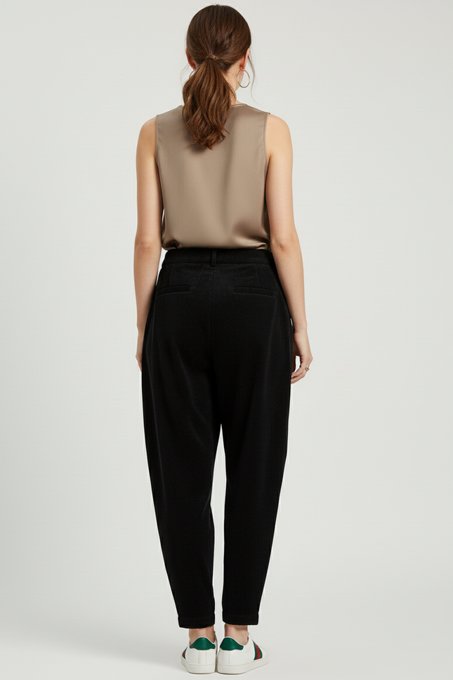 Pantalon Baggy Noir Côtelé Ample Décontracté Hiver - Cordé - vue 2