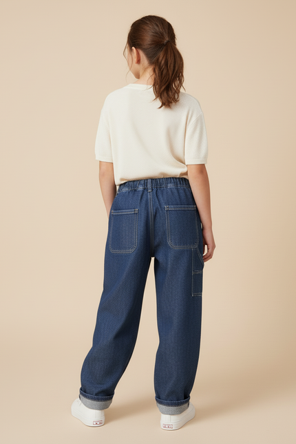 Pantalon Baggy Denim Bleu Large Enfant Décontracté - Jean - vue 2