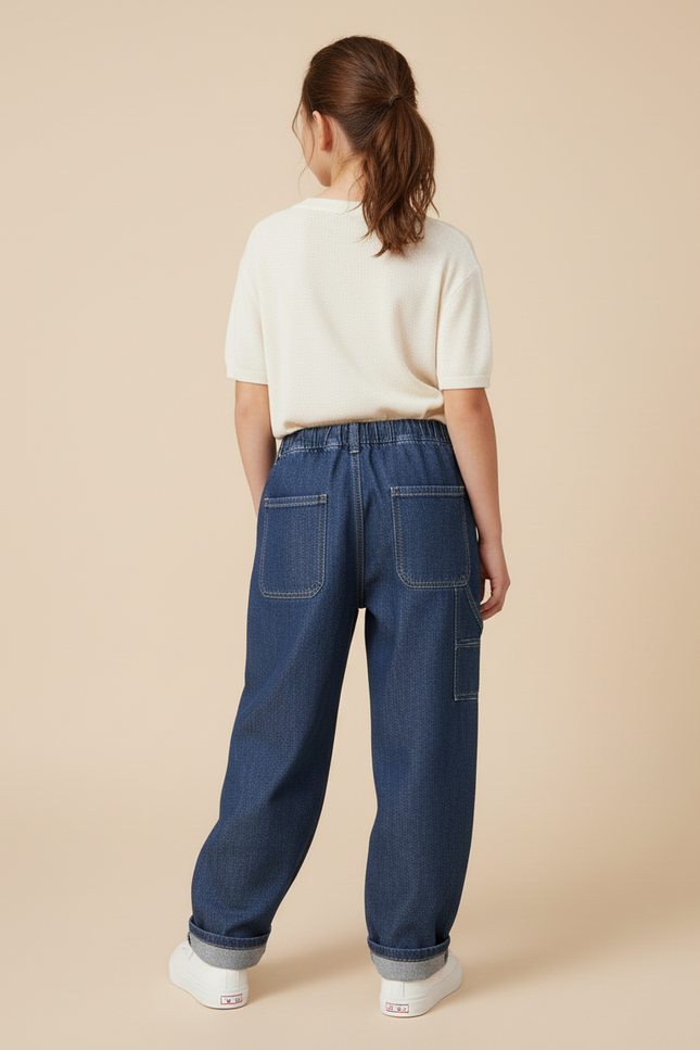 Pantalon Baggy Denim Bleu Large Enfant Décontracté - Jean - vue 2
