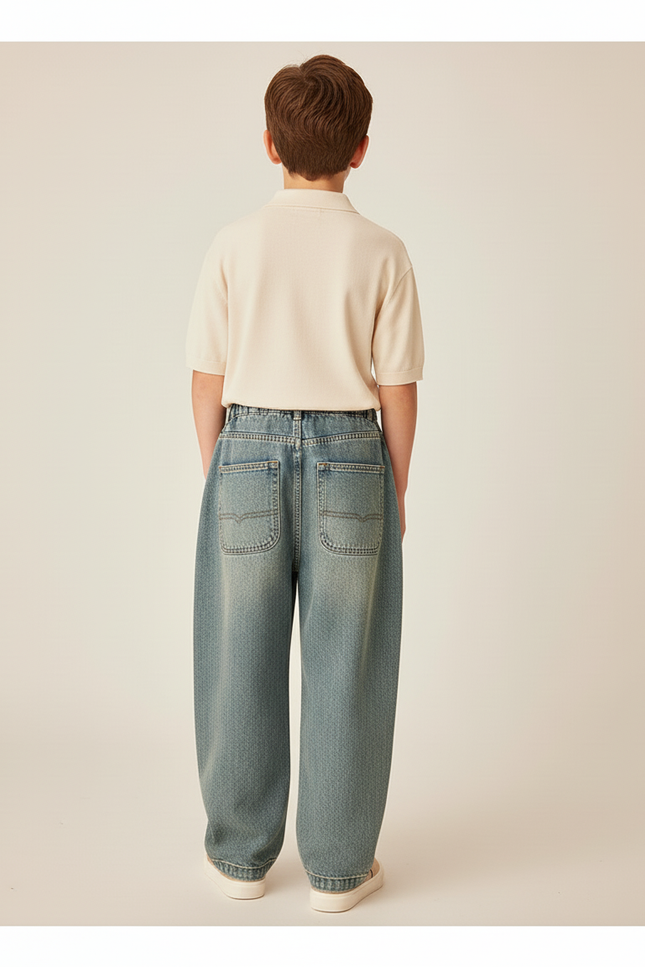 Pantalon Baggy Jean Bleu Délavé Ample Enfant - vue 2