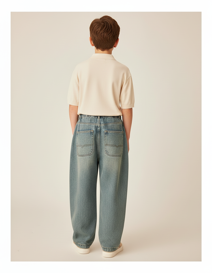 Pantalon Baggy Jean Bleu Délavé Ample Enfant - vue 2