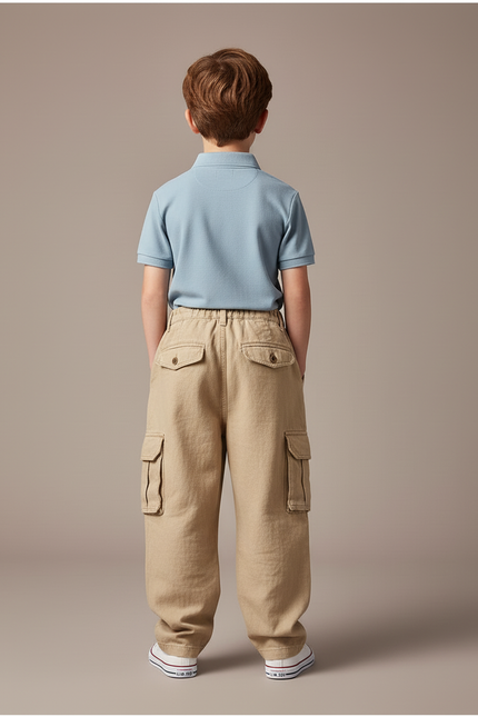 Pantalon Baggy Beige Cargo Ample Coton Enfant - Lin - vue 2