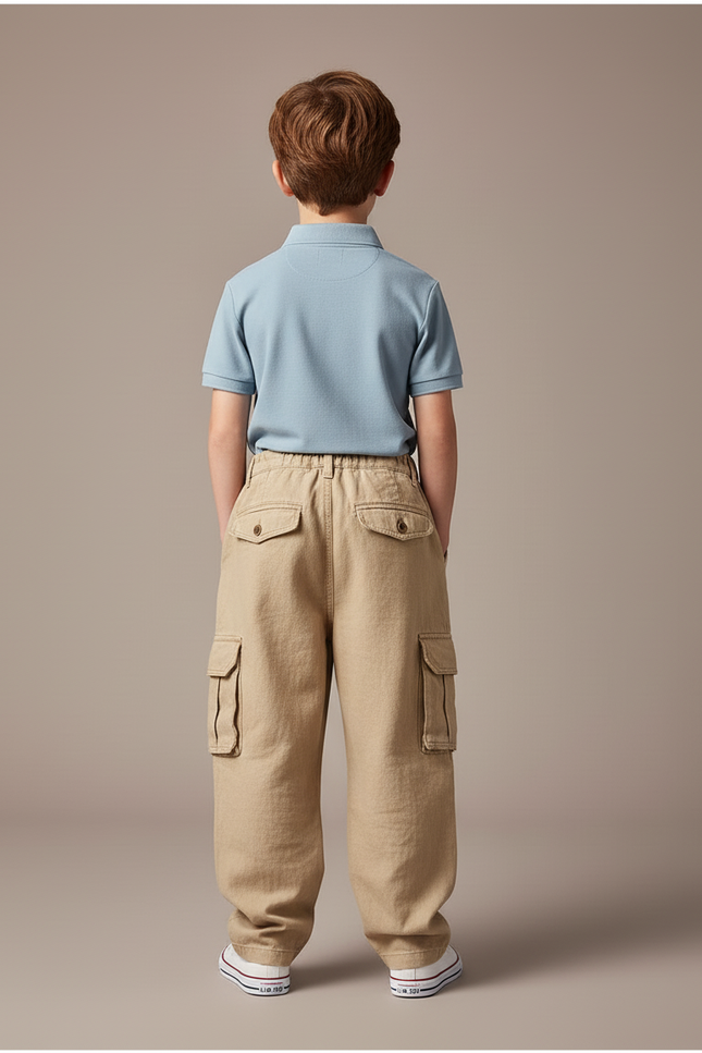 Pantalon Baggy Beige Cargo Ample Coton Enfant - Lin - vue 2
