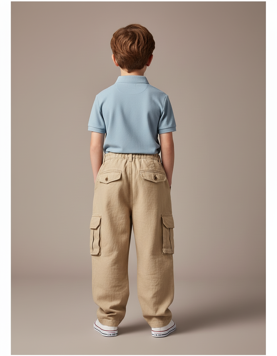 Pantalon Baggy Beige Cargo Ample Coton Enfant - Lin - vue 2