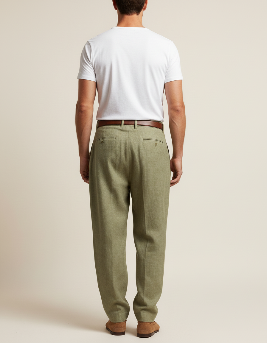 Pantalon Baggy Vert Olive Plissé Ample Homme Élégant - Tweed - vue 2