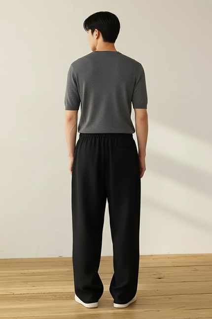 Pantalon Baggy Noir Ample Droit Décontracté Unisexe - Lin - vue 2