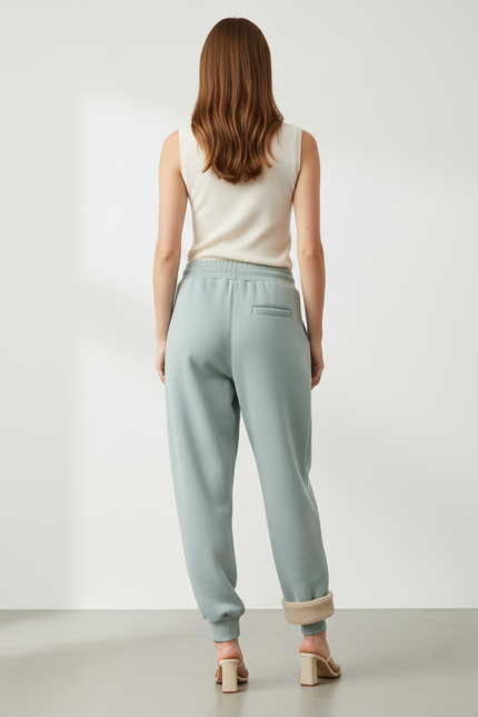 Pantalon Baggy Vert Coton Molletonné Ample Doublé - vue 2