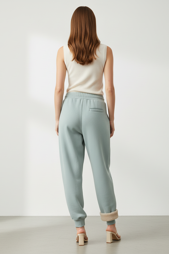Pantalon Baggy Vert Coton Molletonné Ample Doublé - vue 2