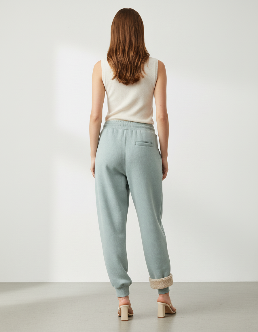 Pantalon Baggy Vert Coton Molletonné Ample Doublé - vue 2