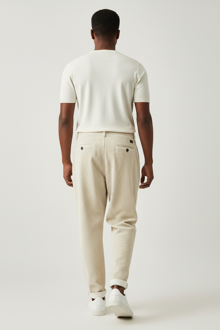 Pantalon Baggy Beige Côtelé Plissé Décontracté Homme - Cordé - vue 2