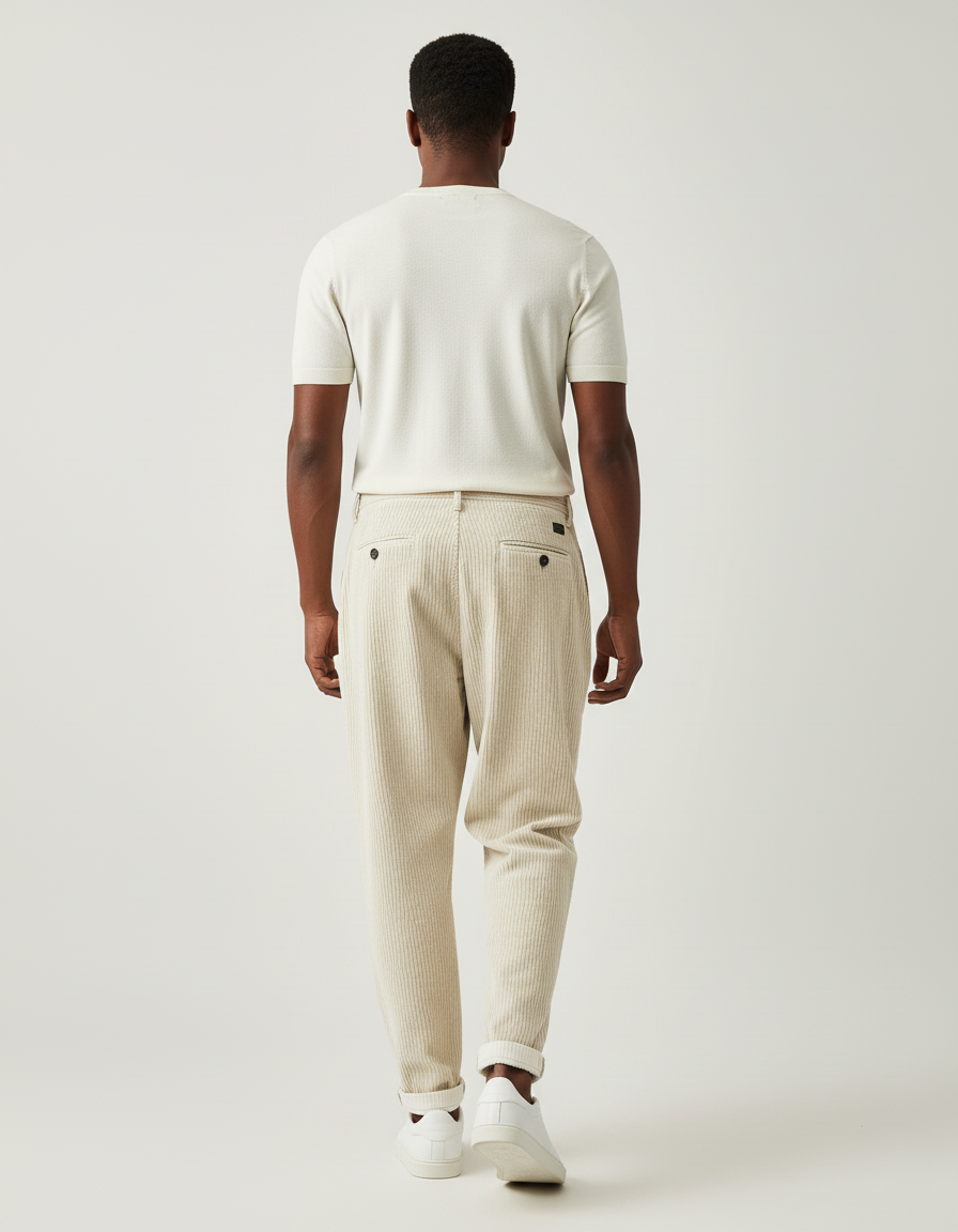 Pantalon Baggy Beige Côtelé Plissé Décontracté Homme - Cordé - vue 2