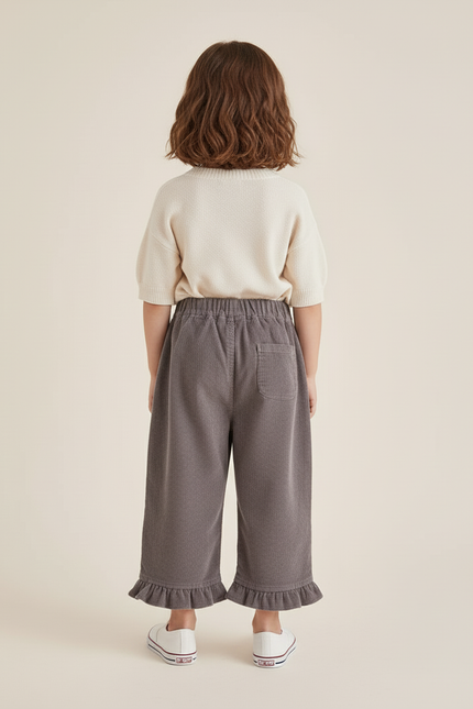 Pantalon Baggy Gris Côtelé Ample Volants Fille - Cordé - vue 2
