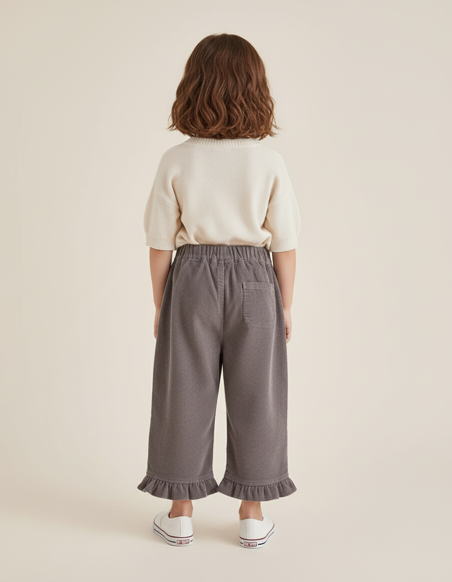 Pantalon Baggy Gris Côtelé Ample Volants Fille - Cordé - vue 2