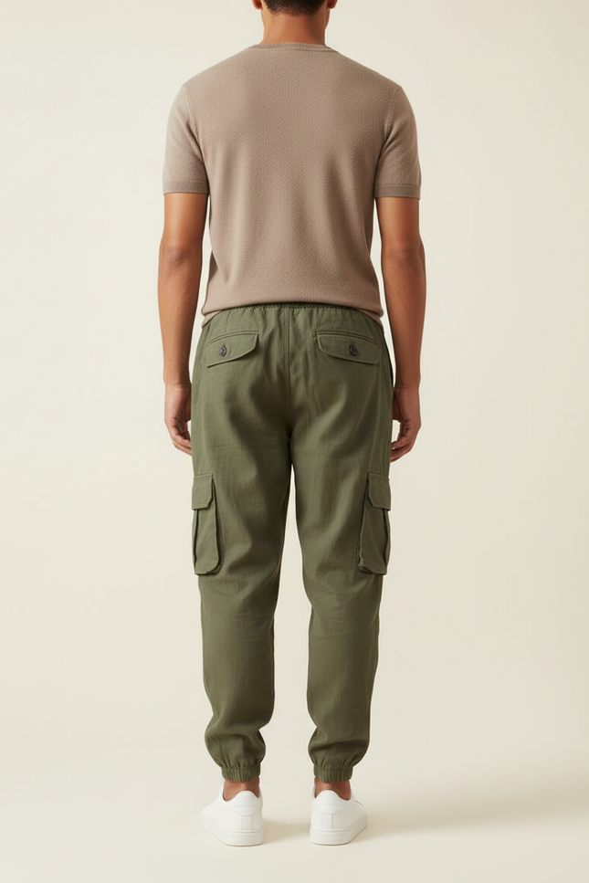 Pantalon Baggy Kaki Cargo Cordon Zippé Homme - Toile - vue 2