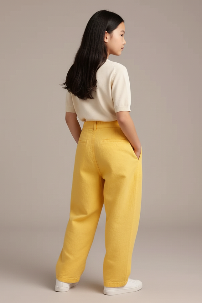 Pantalon Baggy Jaune Ample Coton Décontracté Enfant - vue 2