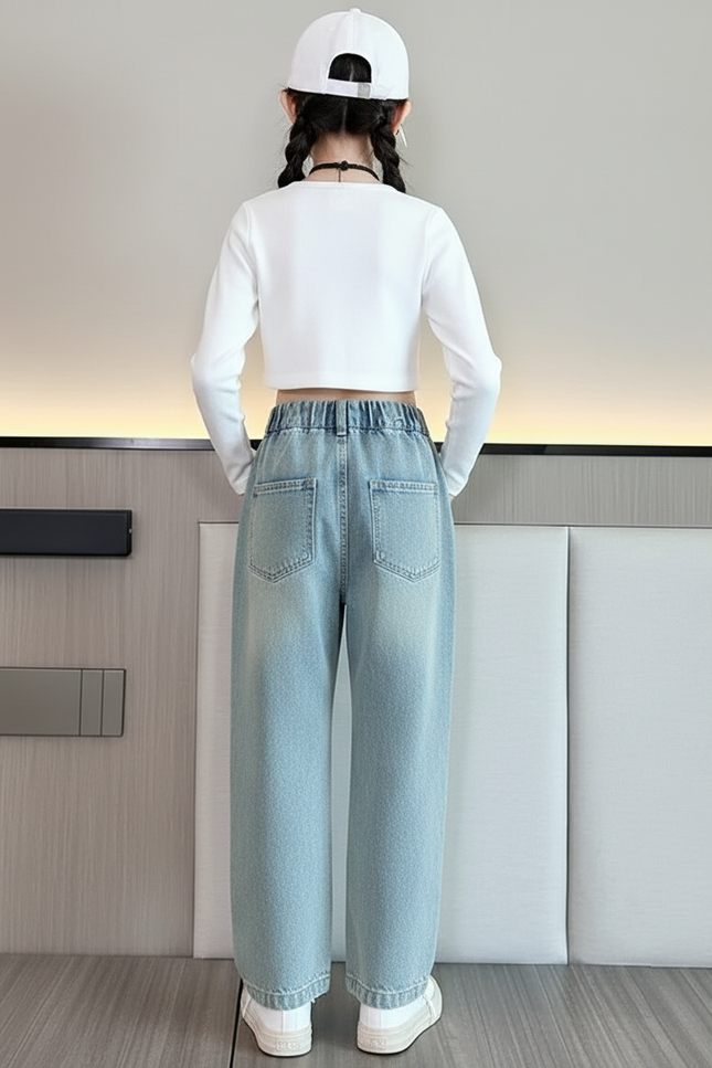 Pantalon Baggy Jean Bleu Clair Déchiré Ample Fille - vue 2