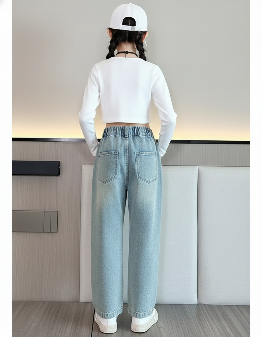 Pantalon Baggy Jean Bleu Clair Déchiré Ample Fille - vue 2