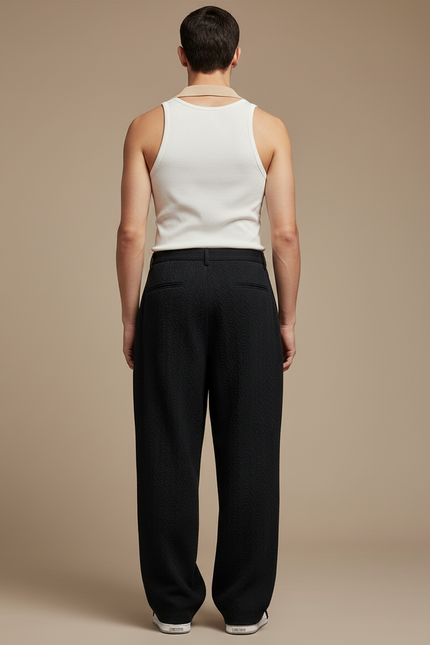 Pantalon Baggy Noir Ample Texturé Décontracté Homme - Maille - vue 2