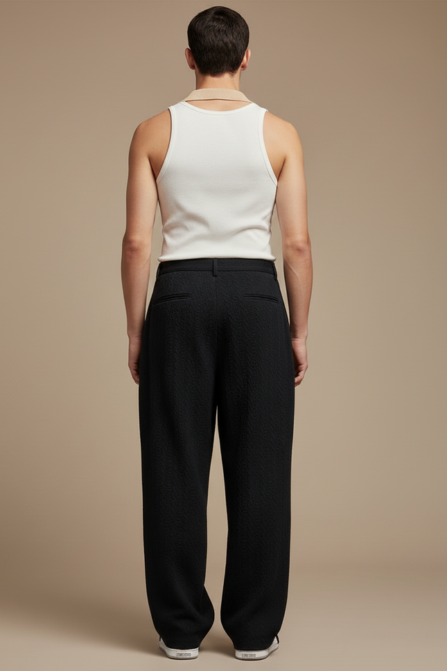 Pantalon Baggy Noir Ample Texturé Décontracté Homme - Maille - vue 2