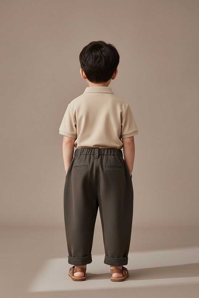 Pantalon Baggy Marron Coton Ample Plissé Enfant - Tweed - vue 2