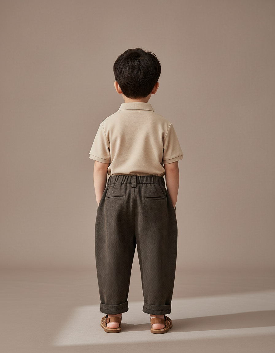 Pantalon Baggy Marron Coton Ample Plissé Enfant - Tweed - vue 2