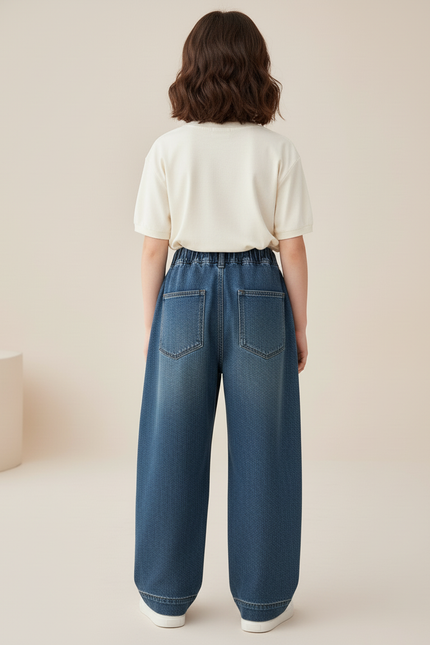 Pantalon Baggy Fille Bleu Taille Élastique Denim Streetwear - Jean - vue 2