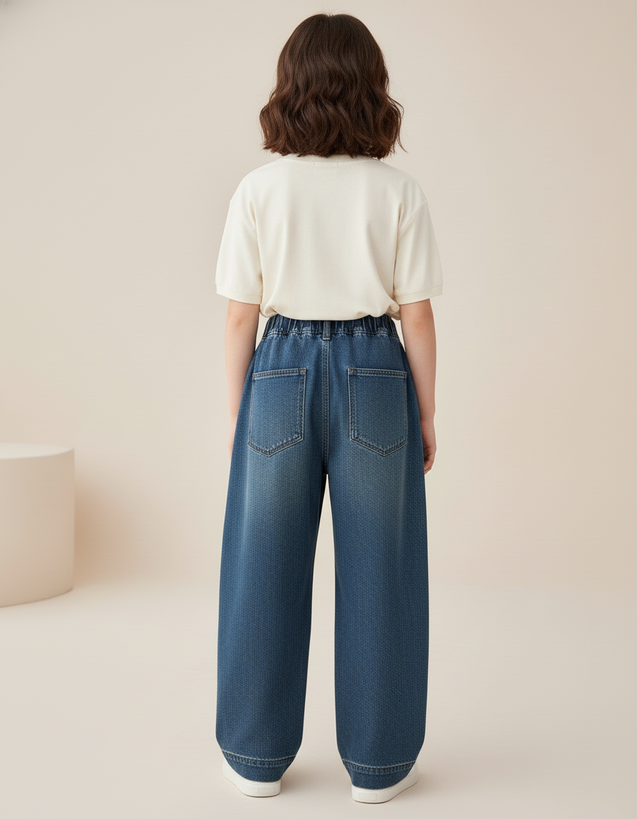 Pantalon Baggy Fille Bleu Taille Élastique Denim Streetwear - Jean - vue 2
