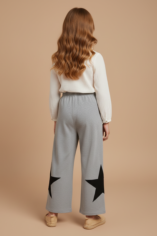 Pantalon Baggy Gris Étoiles Noires Décontracté Enfant - Molleton - vue 2