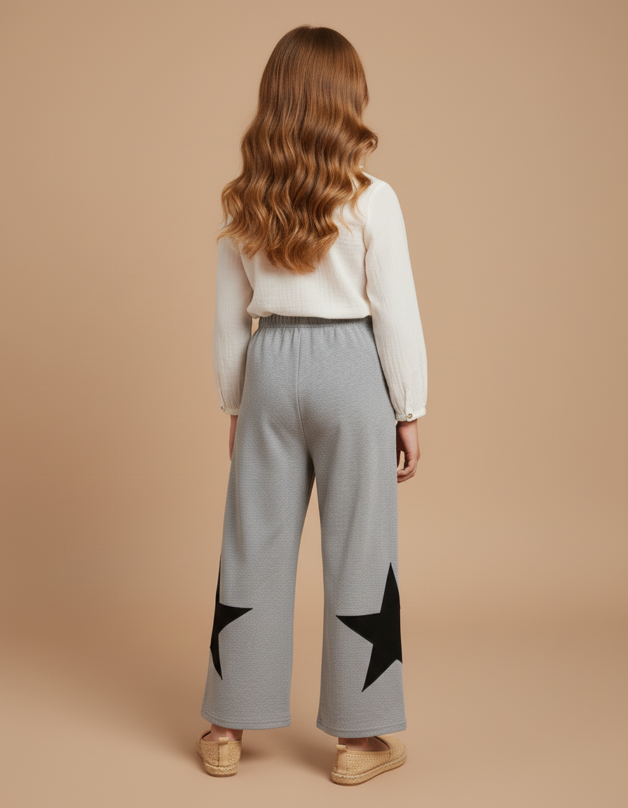 Pantalon Baggy Gris Étoiles Noires Décontracté Enfant - Molleton - vue 2