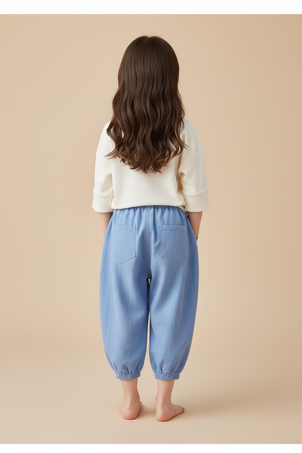 Pantalon Baggy Bleu Ciel Coton Ample Enfant Décontracté - Lin - vue 2