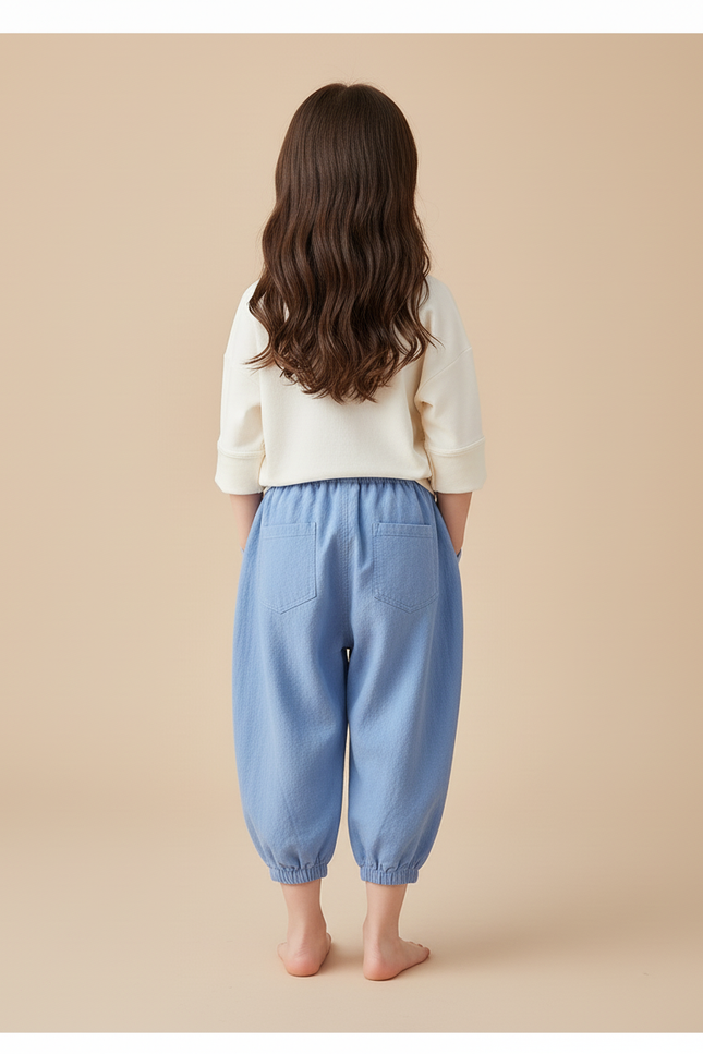 Pantalon Baggy Bleu Ciel Coton Ample Enfant Décontracté - Lin - vue 2