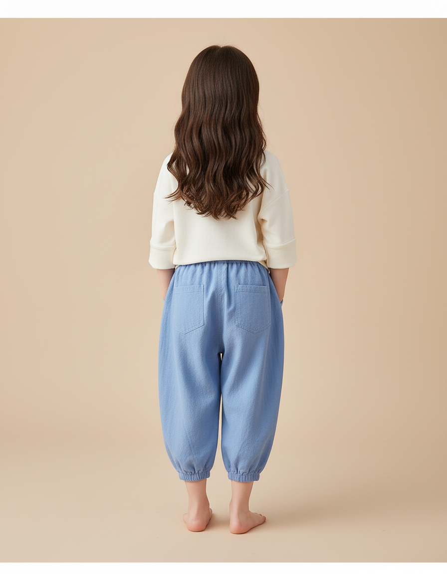 Pantalon Baggy Bleu Ciel Coton Ample Enfant Décontracté - Lin - vue 2