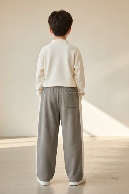 Pantalon Baggy Gris Côtelé Ample Sport Enfant - Cordé - vue 2