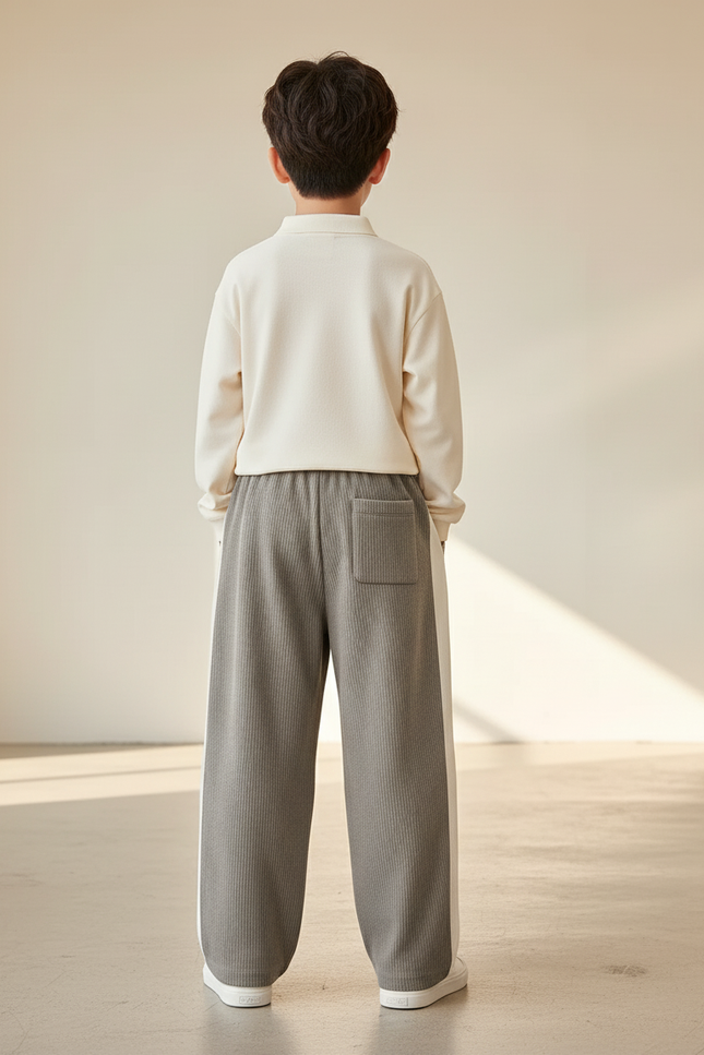 Pantalon Baggy Gris Côtelé Ample Sport Enfant - Cordé - vue 2
