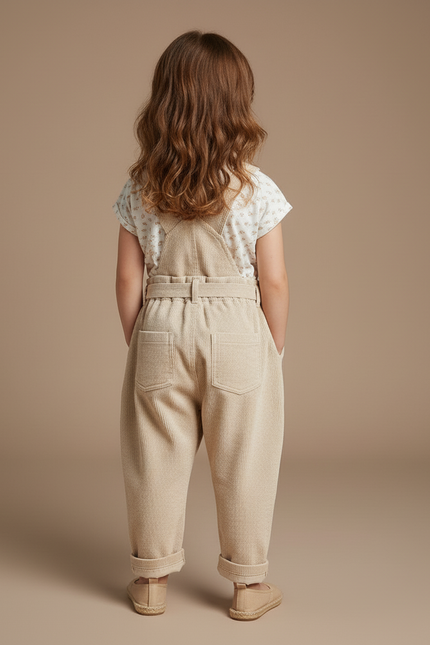 Pantalon Baggy Beige Côtelé Ample Décontracté Enfant Fille - Cordé - vue 2