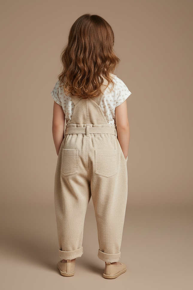 Pantalon Baggy Beige Côtelé Ample Décontracté Enfant Fille - Cordé - vue 2