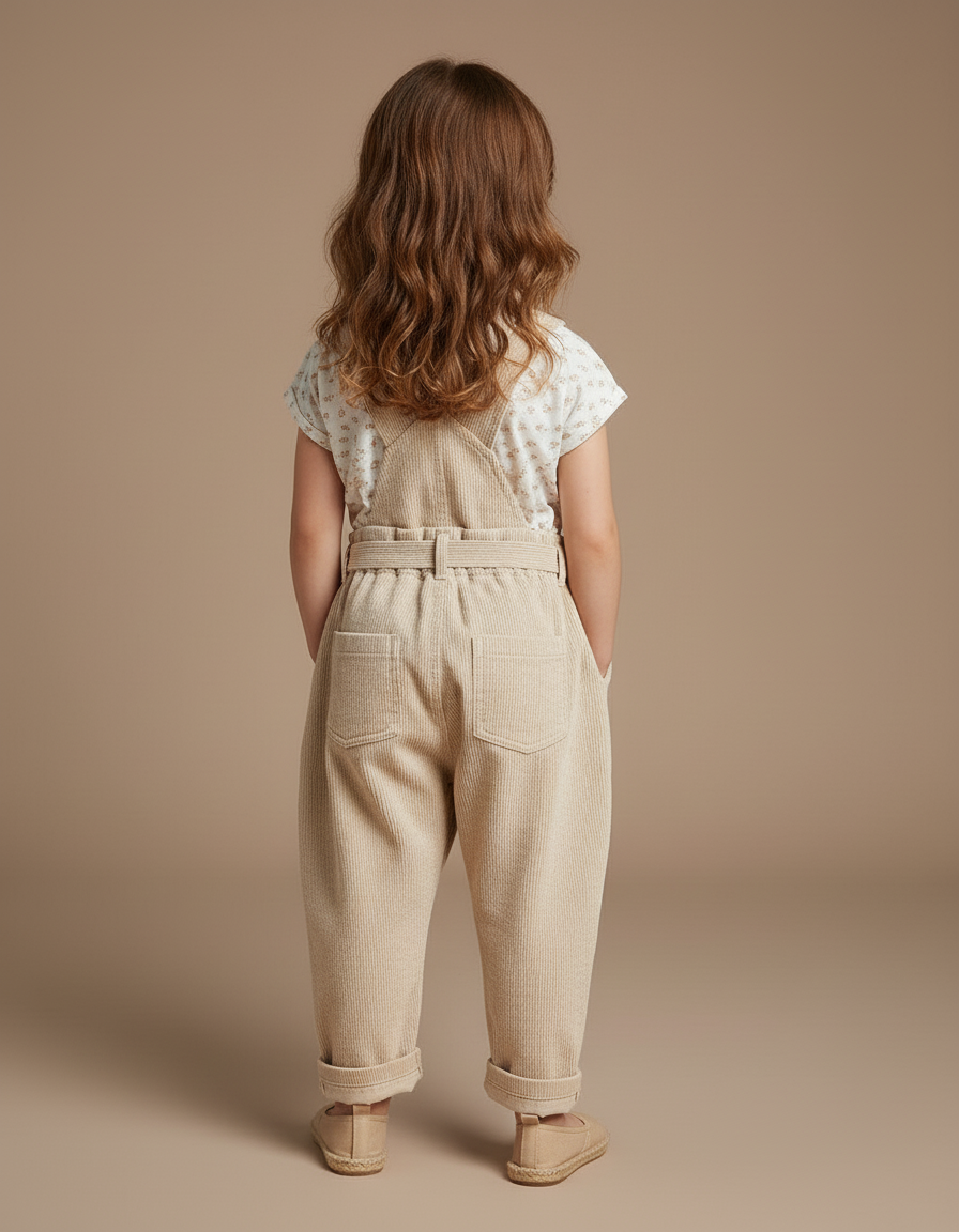 Pantalon Baggy Beige Côtelé Ample Décontracté Enfant Fille - Cordé - vue 2