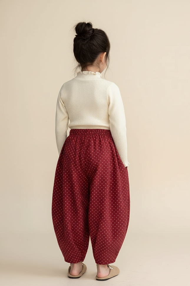 Pantalon Baggy Rouge Pois Coton Ample Enfant - vue 2