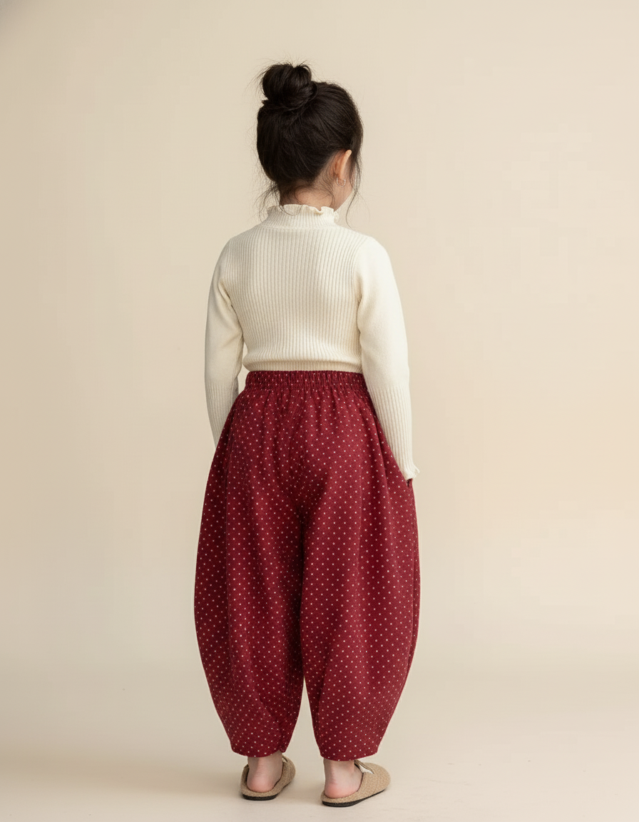 Pantalon Baggy Rouge Pois Coton Ample Enfant - vue 2