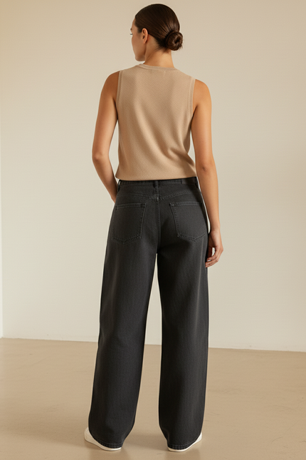 Pantalon Baggy Noir Ample Décontracté Femme Denim - Jean - vue 2